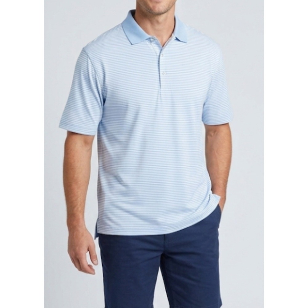 Fairway & Greene Men's Golf Polo Shirt Short Sleeve,sz L Striped Blue EMBROIDERE